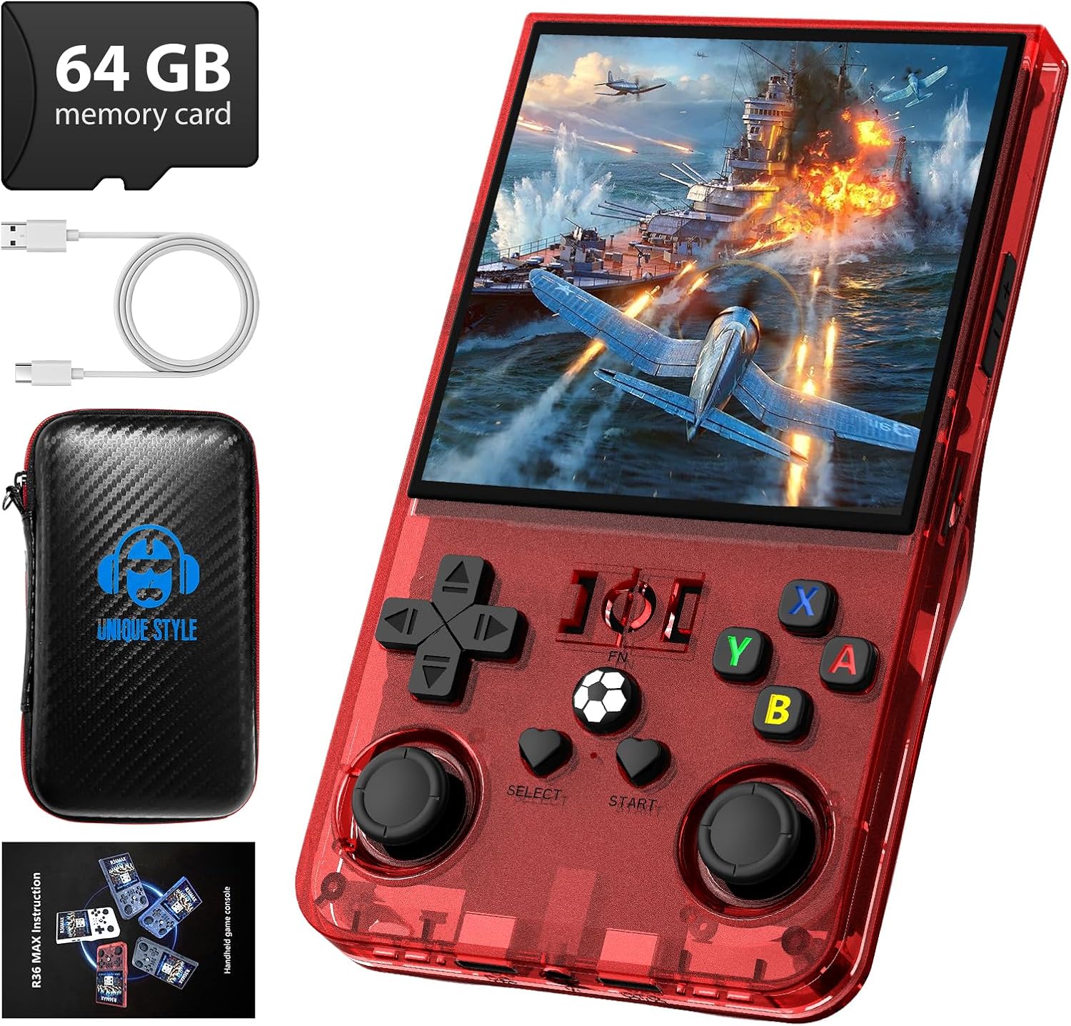 R36MAX Retro Handheld Game Console, 4.0 Inch 720x720 IPS Screen, Built-in 18,000+ Classic Game, Portable Hand Held Open Source Linux System, 4000mAh Battery Retro Gaming Console(Black 64GB)
