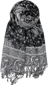 Achillea Reversible Paisley Pashmina Rave Scarf – Exotic Indian Shawls and Wraps for Evening Dresses, Festivals, All Seasons