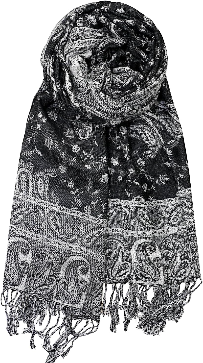 Achillea Reversible Paisley Pashmina Rave Scarf – Exotic Indian Shawls and Wraps for Evening Dresses, Festivals, All Seasons