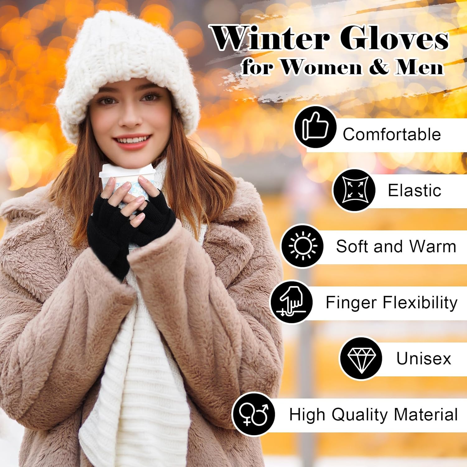 Premillow Winter Gloves for Women, Warm Womens Fingerless Gloves, Thermal Winter Glove Women, Typing Womens Glove Mittens