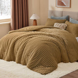 BEDELITE Fleece Comforter Set -Super Soft & Warm Fluffy Cream White Bedding, Luxury Fuzzy Heavy Bed Set for Winter with 2 Pillow Cases