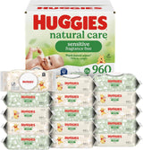 Huggies Natural Care Sensitive Baby Wipes, Unscented, Hypoallergenic, 99% Purified Water, 12 Flip-Top Packs (768 Wipes Total), Packaging May Vary
