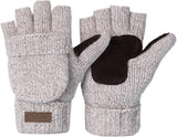 ViGrace Winter Knitted Convertible Fingerless Gloves Wool Mittens Warm Mitten Glove for Women and Men