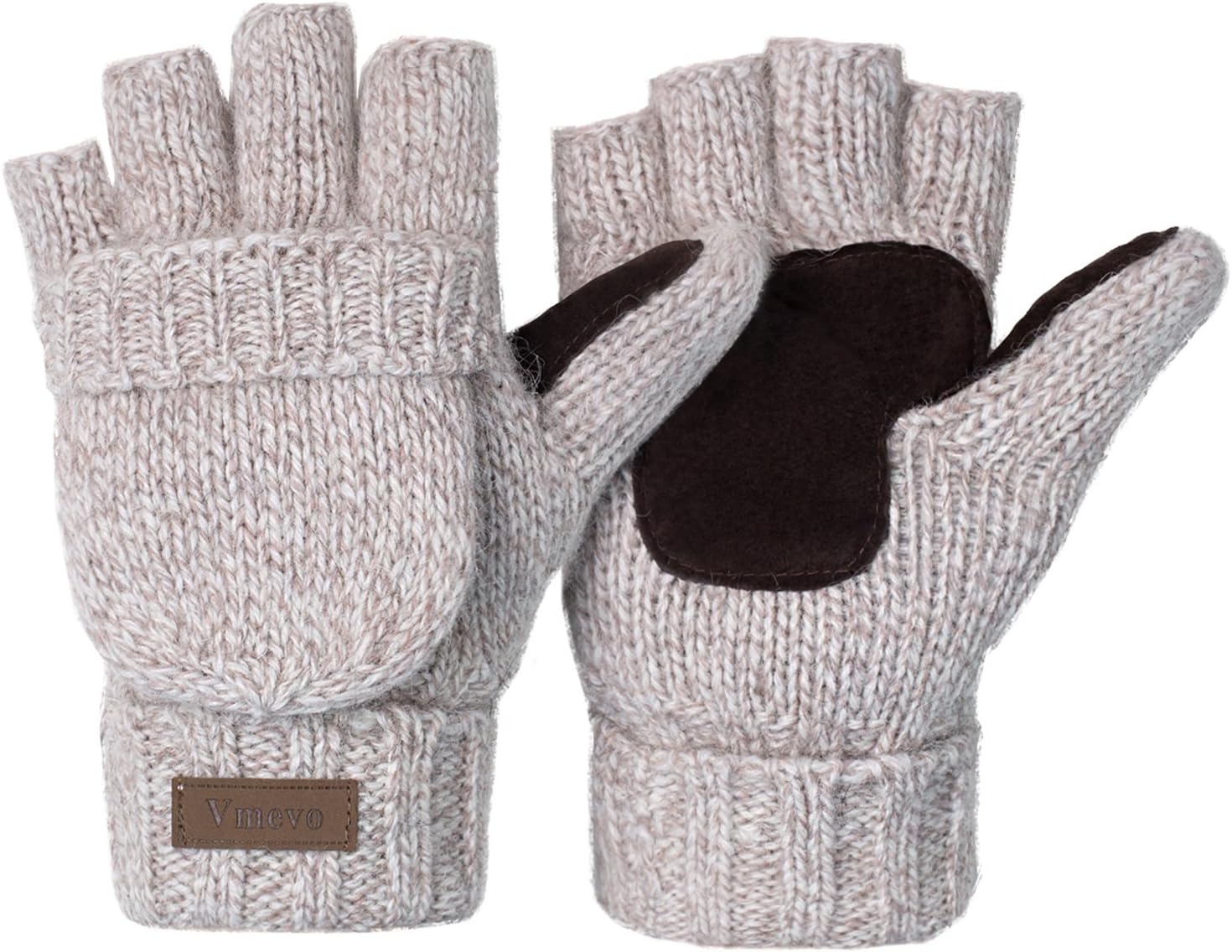 ViGrace Winter Knitted Convertible Fingerless Gloves Wool Mittens Warm Mitten Glove for Women and Men