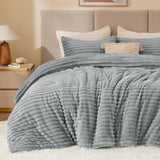 BEDELITE Fleece Comforter Set -Super Soft & Warm Fluffy Cream White Bedding, Luxury Fuzzy Heavy Bed Set for Winter with 2 Pillow Cases