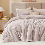 BEDELITE Fleece Comforter Set -Super Soft & Warm Fluffy Cream White Bedding, Luxury Fuzzy Heavy Bed Set for Winter with 2 Pillow Cases