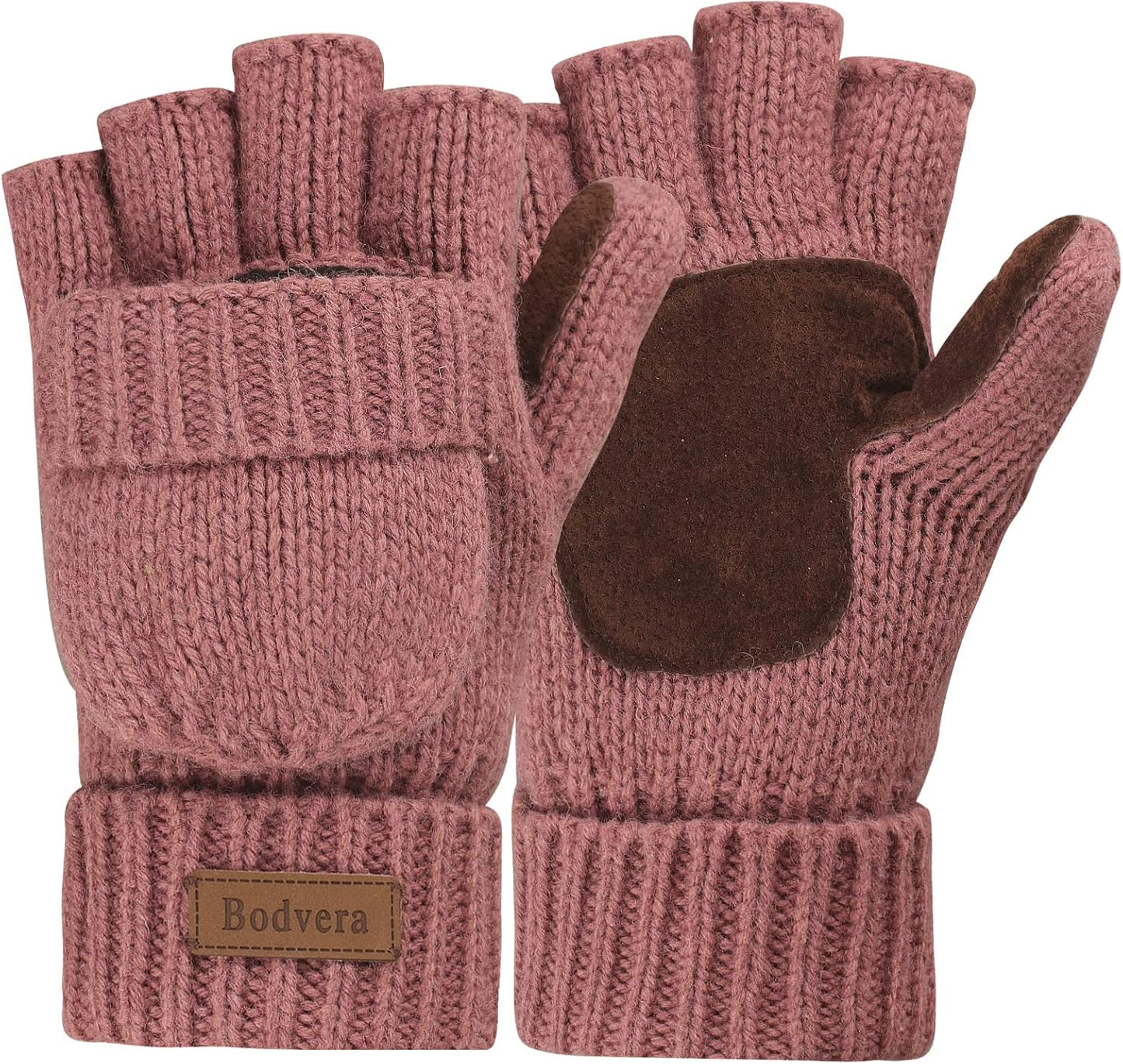 Thermal Insulation Fingerless Texting Wool Gloves for Women and Men Winter Warm Knitted Convertible Mittens Flap