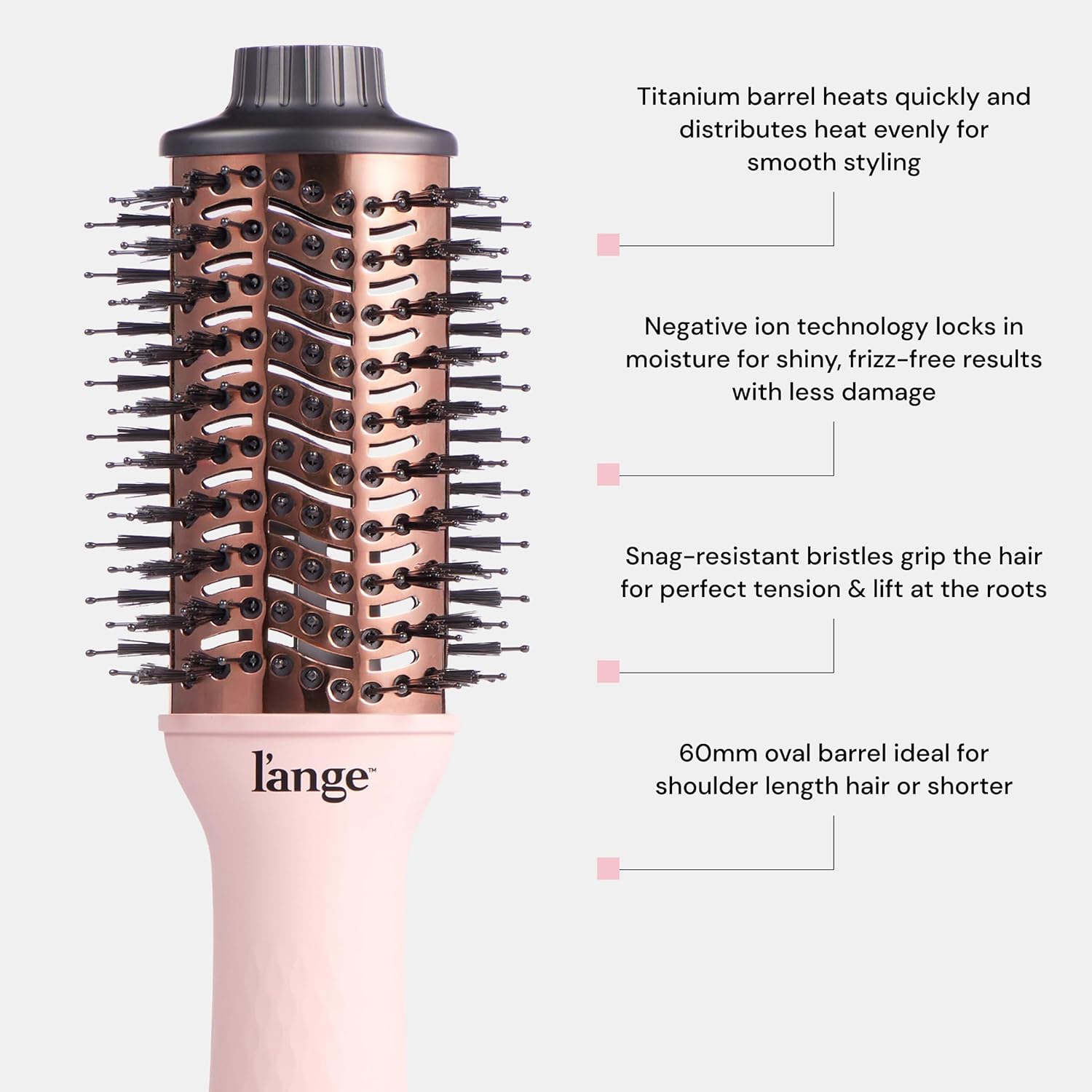 L'ANGE HAIR Le Volume 2-in-1 Titanium Blow Dryer Brush | Hot Air Brush for Hair Drying & Styling | Ionic Oval Barrel for Smooth, Frizz-Free Volume | (Blush – 60mm)