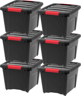 IRIS USA 54 Qt Stackable Plastic Storage Bins with Lids, 6 Pack - BPA-Free, Made in USA - See-Through Organizing Solution, Latches, Durable Nestable Containers, Secure Pull Handle - Clear