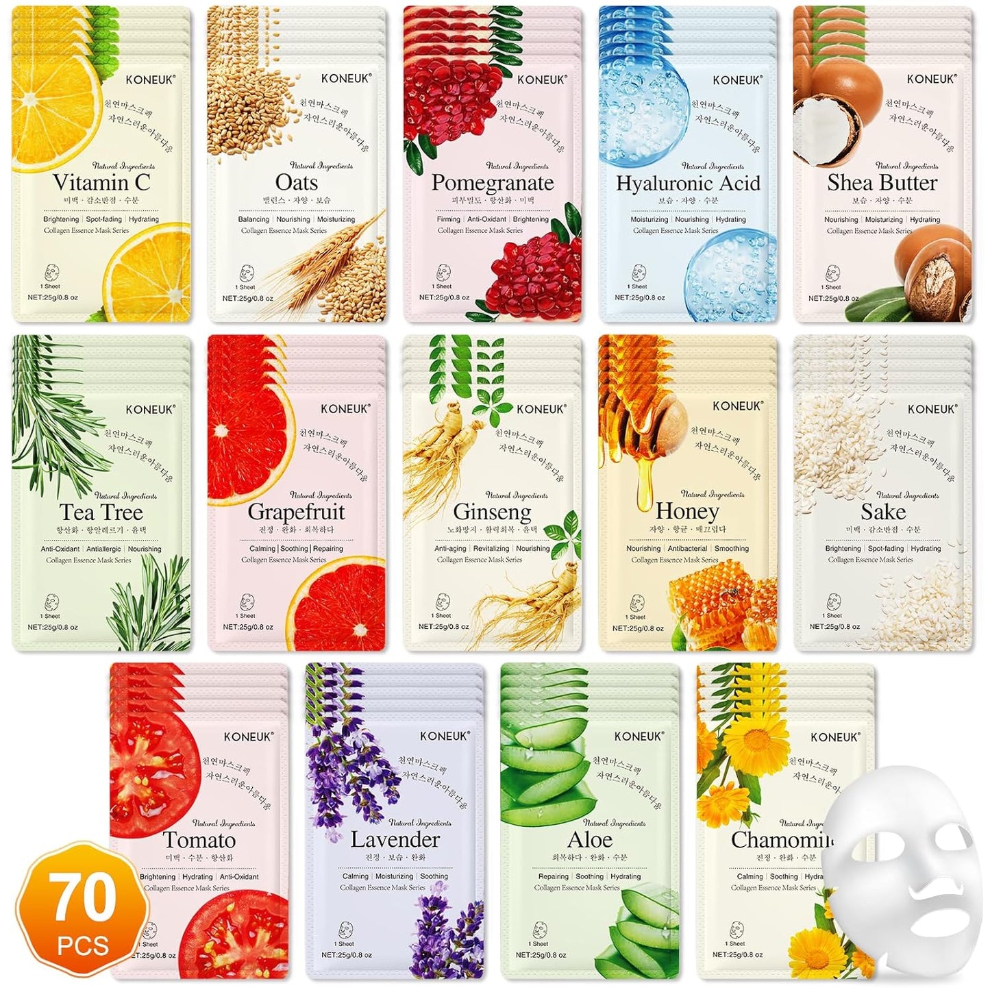 14 Pack Sheet Face Masks Skincare, Hydrating Face Masks Suitable for Dry Skin, Bulk Facial Mask Set for Women Skin Care, Face Mask Gifts Set for Face Spa