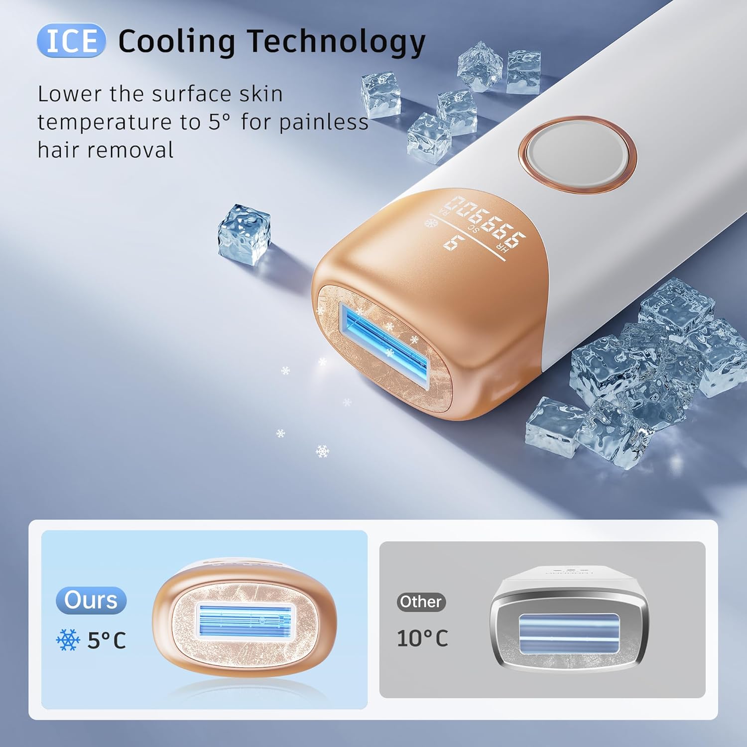 Hair Removal Ubroo IPL Hair Removal Device with 5℃ Ice Cooling, 3 In 1 Painless Hair Removal For Women Men Permanent Face Body Beauty Care (Gold)