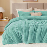 BEDELITE Fleece Comforter Set -Super Soft & Warm Fluffy Cream White Bedding, Luxury Fuzzy Heavy Bed Set for Winter with 2 Pillow Cases