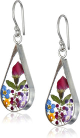 Essentials Sterling Silver Pressed Flower Teardrop Trendy Earrings