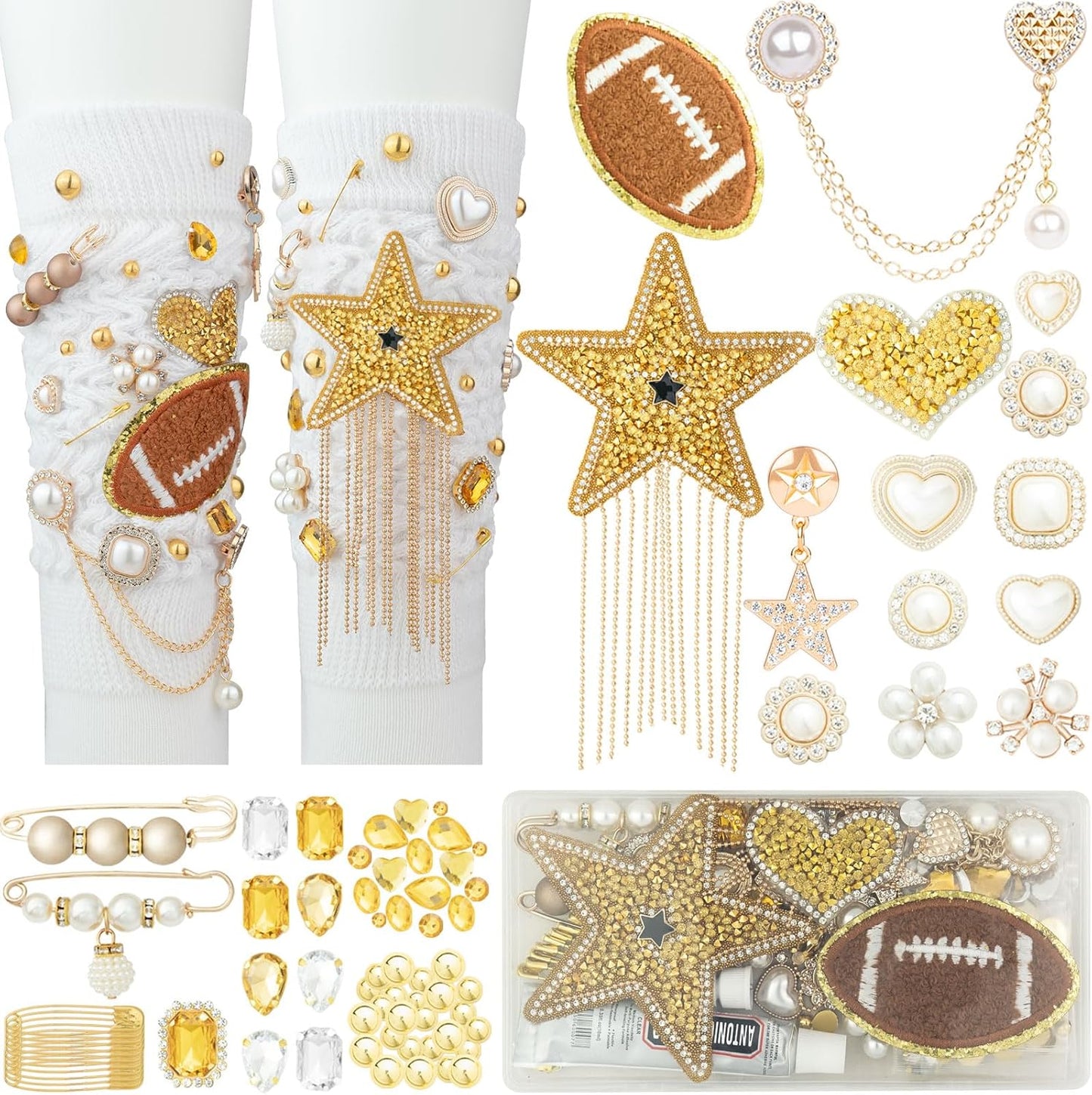 DoDoBeads 60 Pcs Junk Socks Charms Kit, Gold Brooches and Pins for Women, Pearl and Rhinestone Sock Charms with Safety Pins, DIY Accessories for Decorating and Personalizing Socks