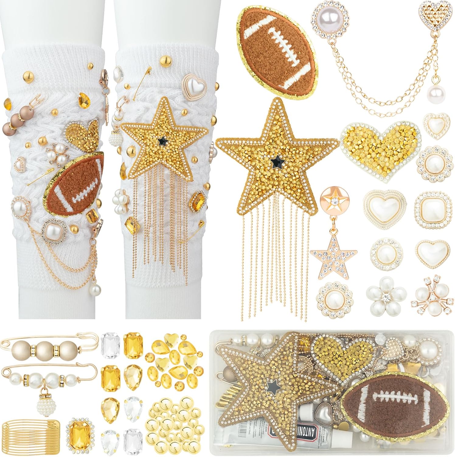 DoDoBeads 60 Pcs Junk Socks Charms Kit, Gold Brooches and Pins for Women, Pearl and Rhinestone Sock Charms with Safety Pins, DIY Accessories for Decorating and Personalizing Socks