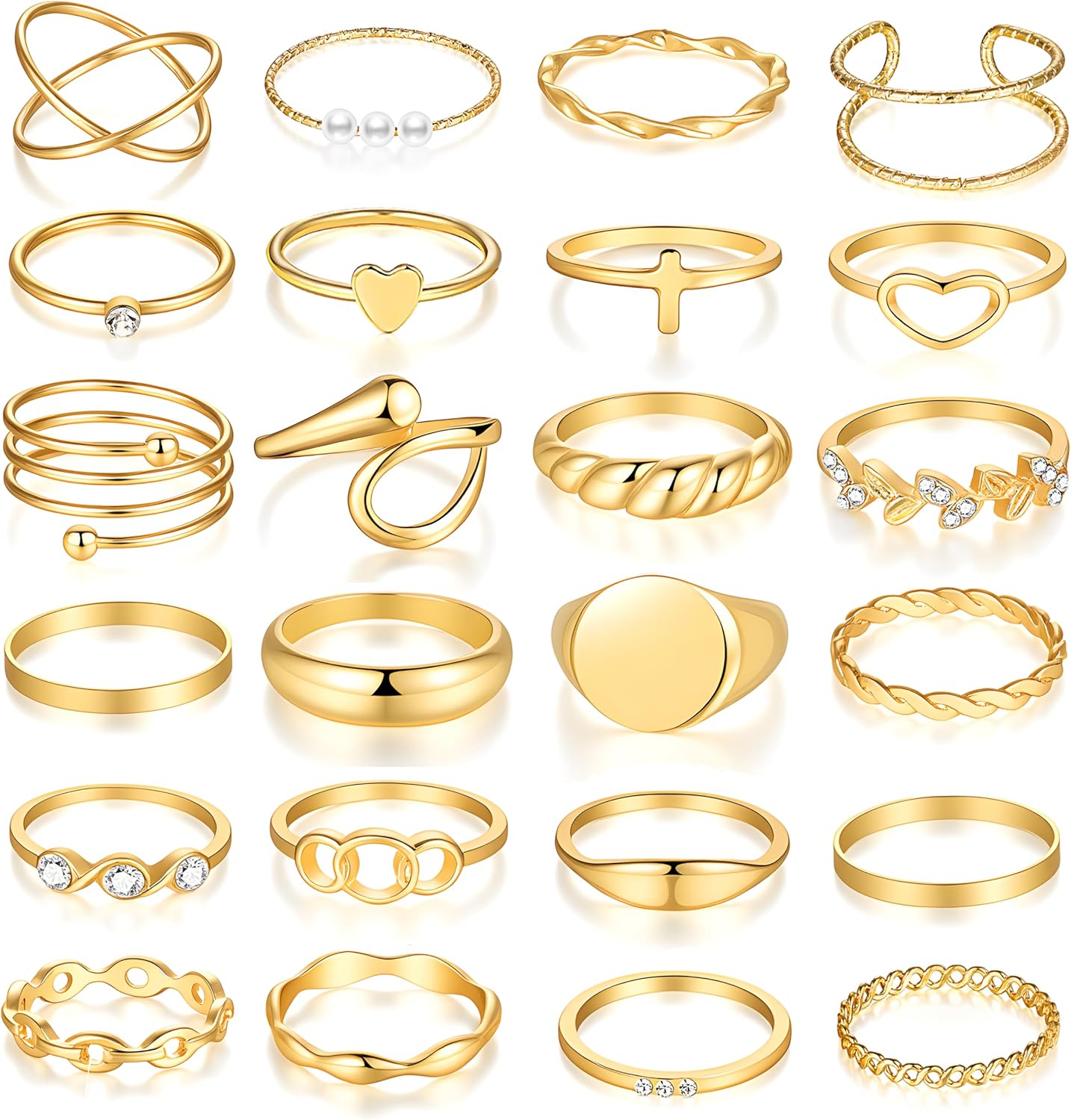 FAXHION 60 Pcs Gold Stackable Rings for Women, Rings Chunky Gold Ring Set Dainty Stacking Cute Rings, Multiple Sizes Cute Jewelry Set Gift