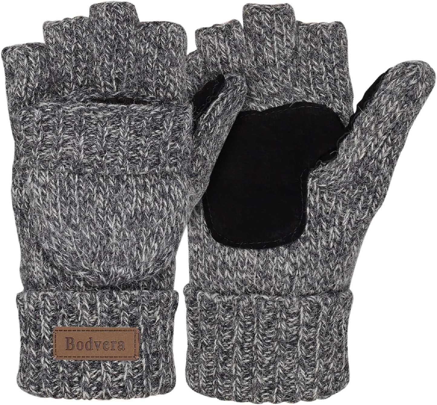 Thermal Insulation Fingerless Texting Wool Gloves for Women and Men Winter Warm Knitted Convertible Mittens Flap