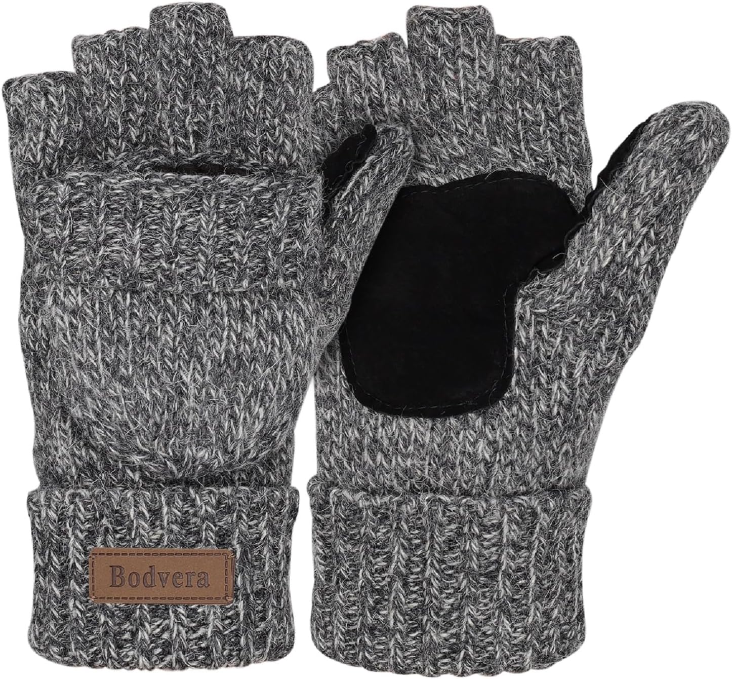 Thermal Insulation Fingerless Texting Wool Gloves for Women and Men Winter Warm Knitted Convertible Mittens Flap