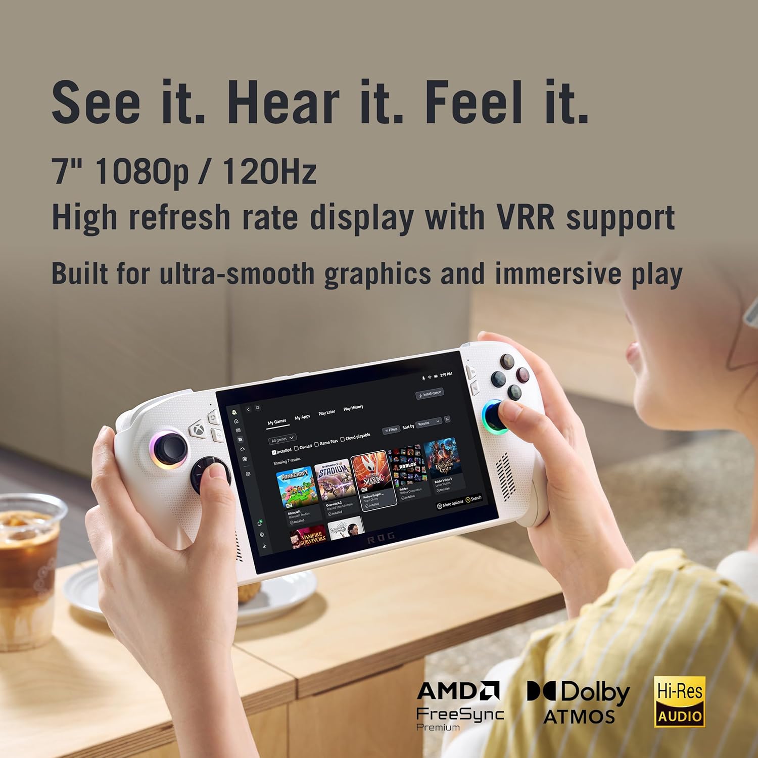 ASUS ROG  Ally – 7” 1080p 120Hz Touchscreen Gaming Handheld, 3-month Game Pass Premium included, AMD Ryzen Z2 A, 16GB RAM, 512GB SSD, White