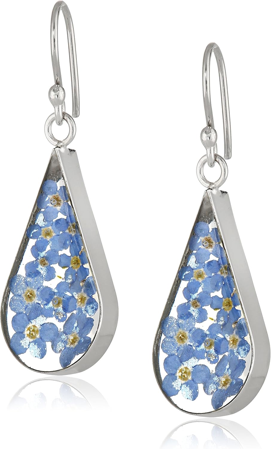 Essentials Sterling Silver Pressed Flower Teardrop Trendy Earrings