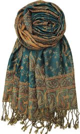 Achillea Reversible Paisley Pashmina Rave Scarf – Exotic Indian Shawls and Wraps for Evening Dresses, Festivals, All Seasons