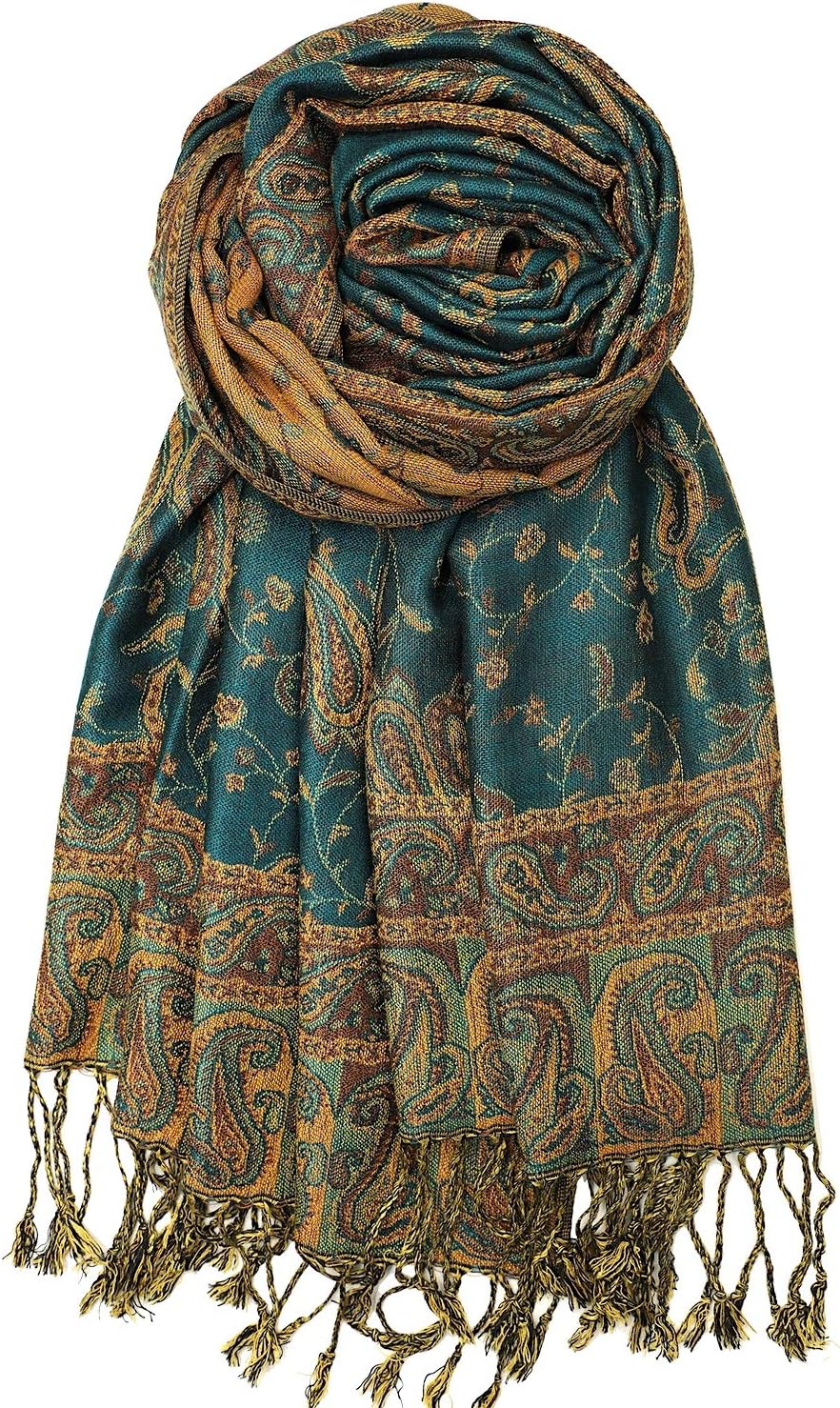 Achillea Reversible Paisley Pashmina Rave Scarf – Exotic Indian Shawls and Wraps for Evening Dresses, Festivals, All Seasons
