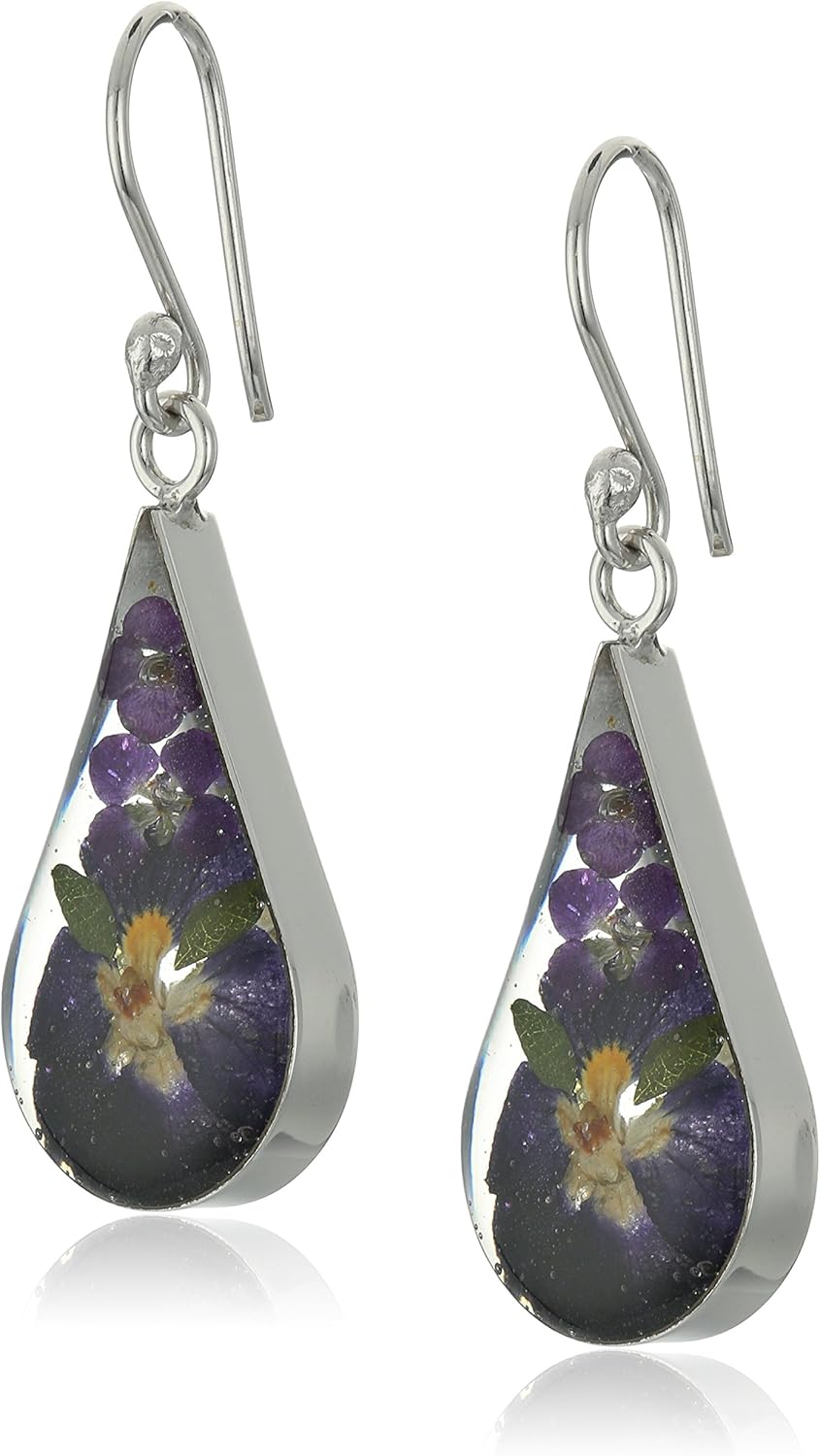 Essentials Sterling Silver Pressed Flower Teardrop Trendy Earrings