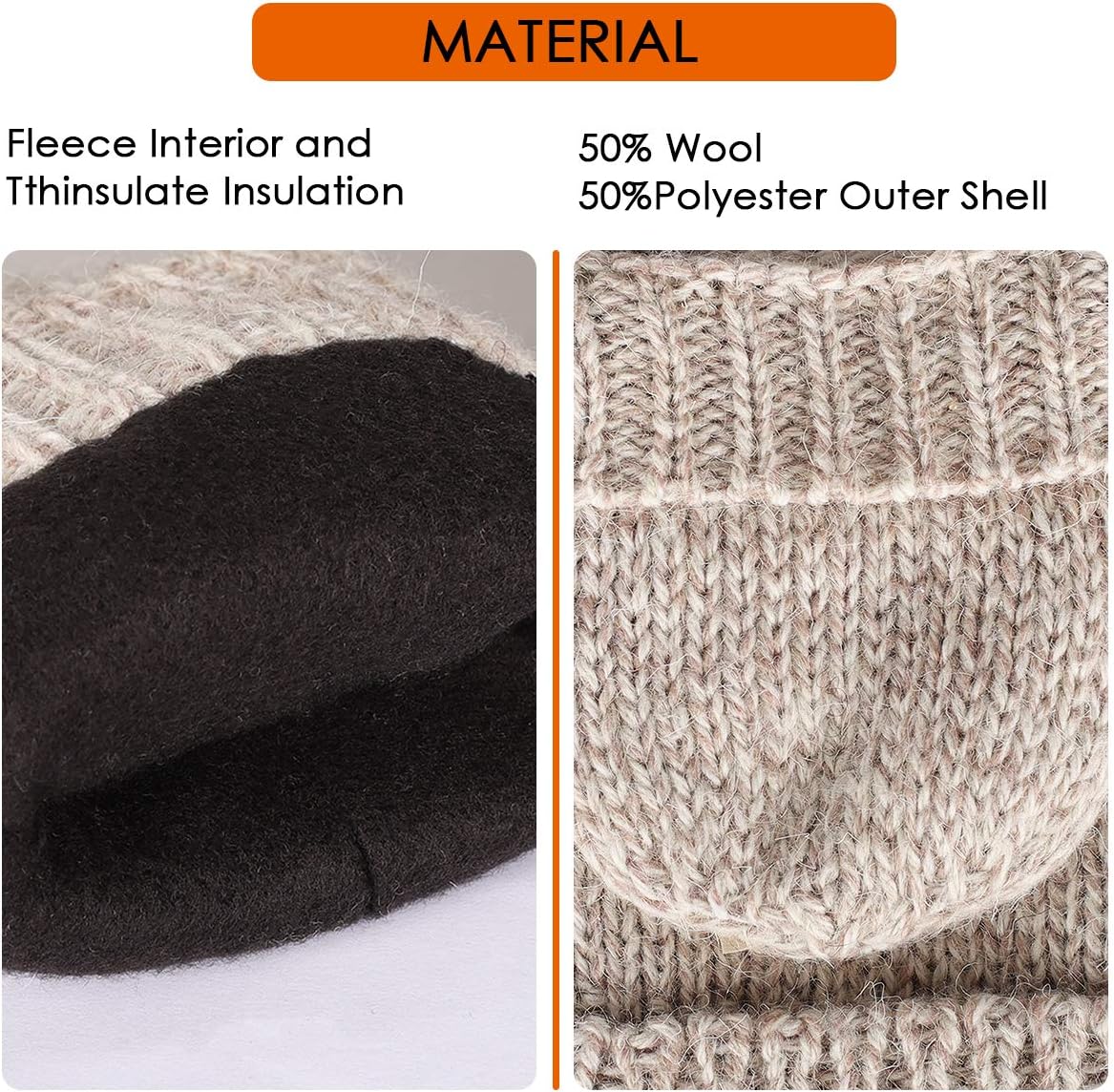 Thermal Insulation Fingerless Texting Wool Gloves for Women and Men Winter Warm Knitted Convertible Mittens Flap