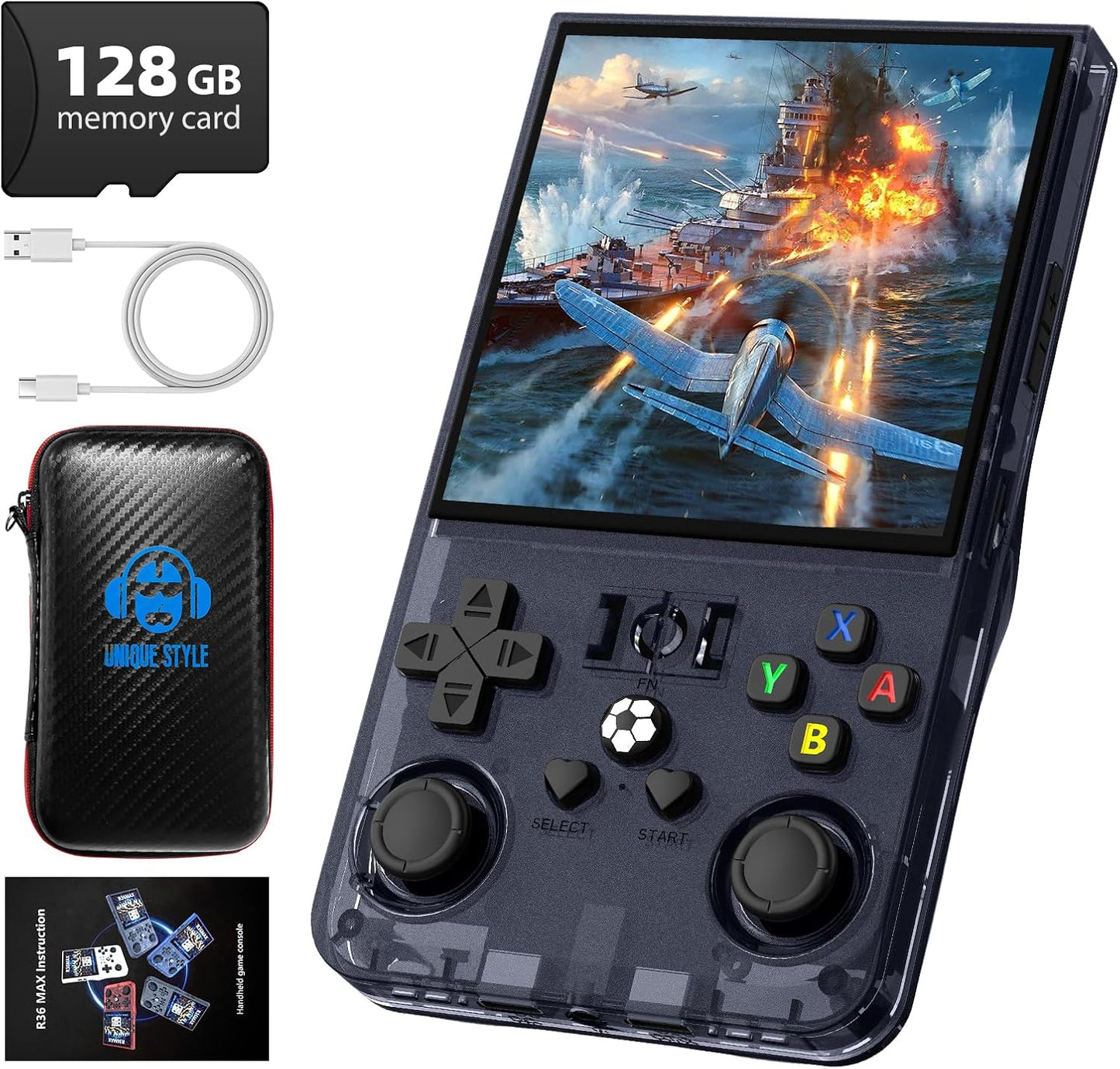 R36MAX Retro Handheld Game Console, 4.0 Inch 720x720 IPS Screen, Built-in 18,000+ Classic Game, Portable Hand Held Open Source Linux System, 4000mAh Battery Retro Gaming Console(Black 64GB)