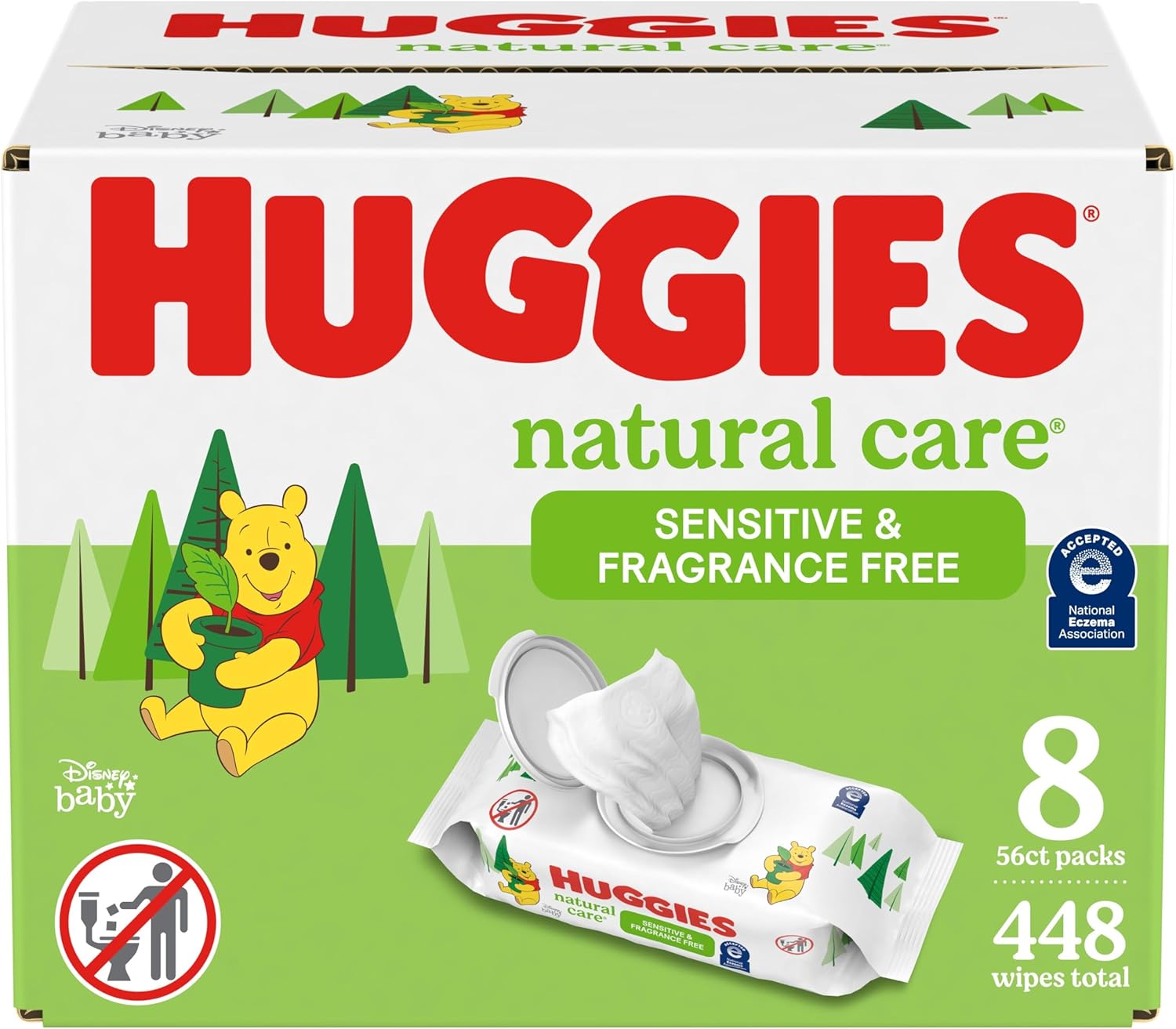 Huggies Natural Care Sensitive Baby Wipes, Unscented, Hypoallergenic, 99% Purified Water, 12 Flip-Top Packs (768 Wipes Total), Packaging May Vary