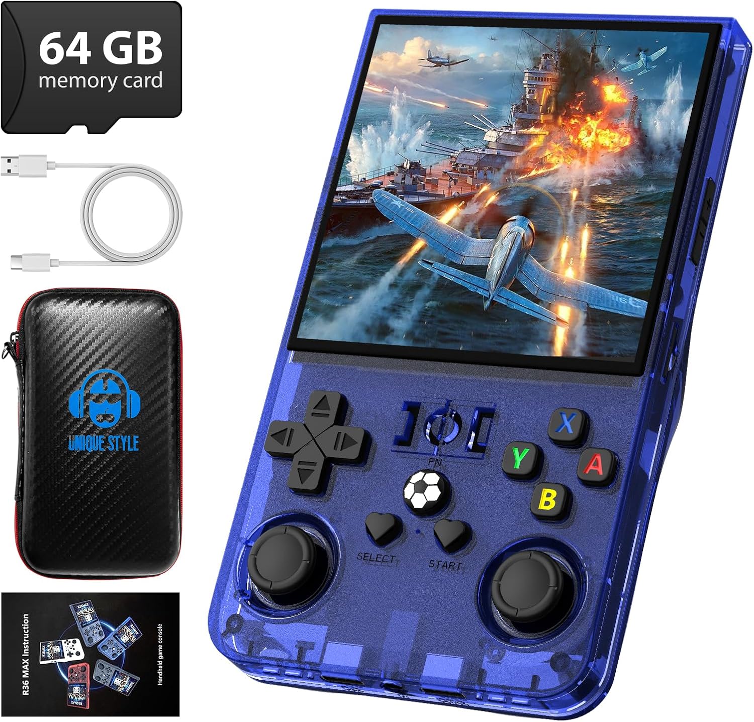 R36MAX Retro Handheld Game Console, 4.0 Inch 720x720 IPS Screen, Built-in 18,000+ Classic Game, Portable Hand Held Open Source Linux System, 4000mAh Battery Retro Gaming Console(Black 64GB)
