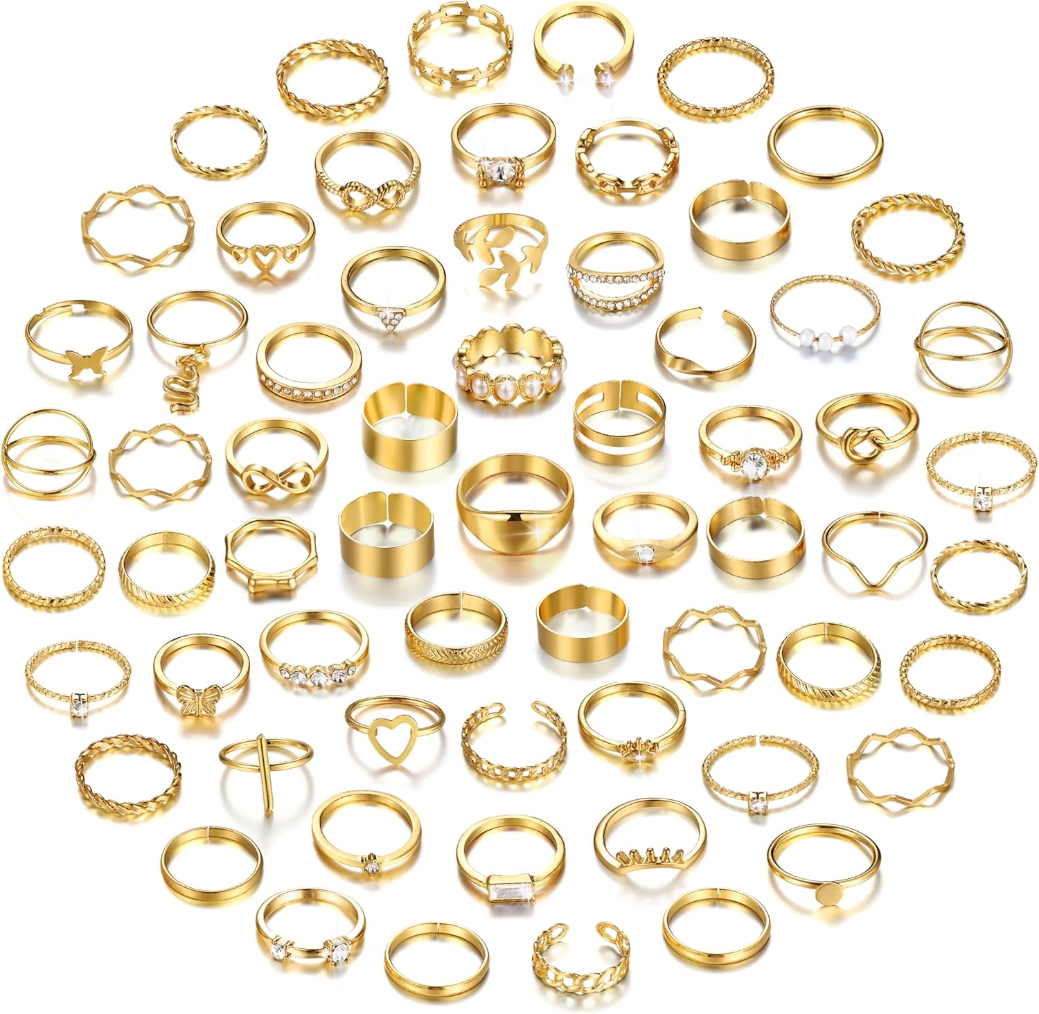 FAXHION 60 Pcs Gold Stackable Rings for Women, Rings Chunky Gold Ring Set Dainty Stacking Cute Rings, Multiple Sizes Cute Jewelry Set Gift