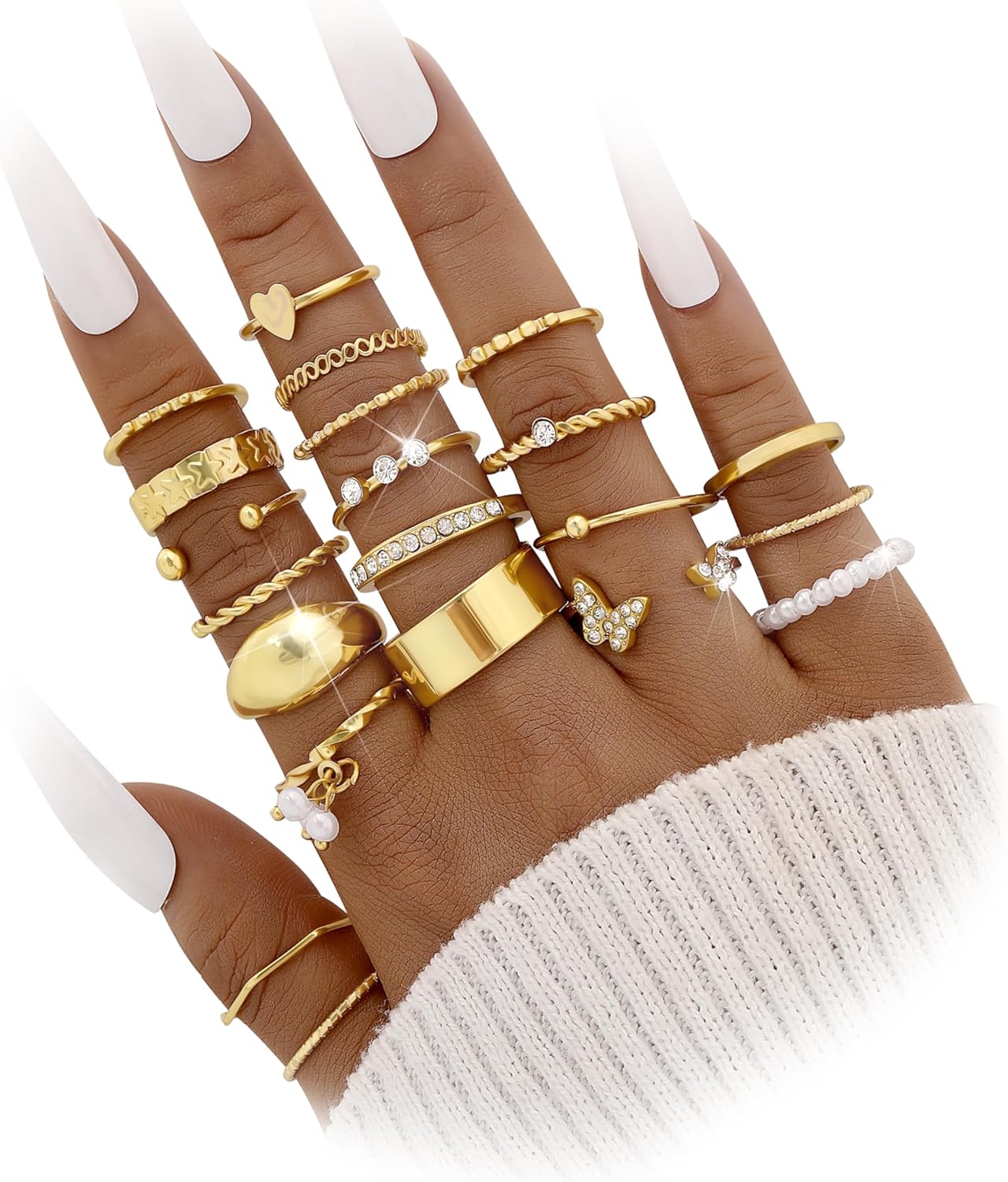 FAXHION 60 Pcs Gold Stackable Rings for Women, Rings Chunky Gold Ring Set Dainty Stacking Cute Rings, Multiple Sizes Cute Jewelry Set Gift