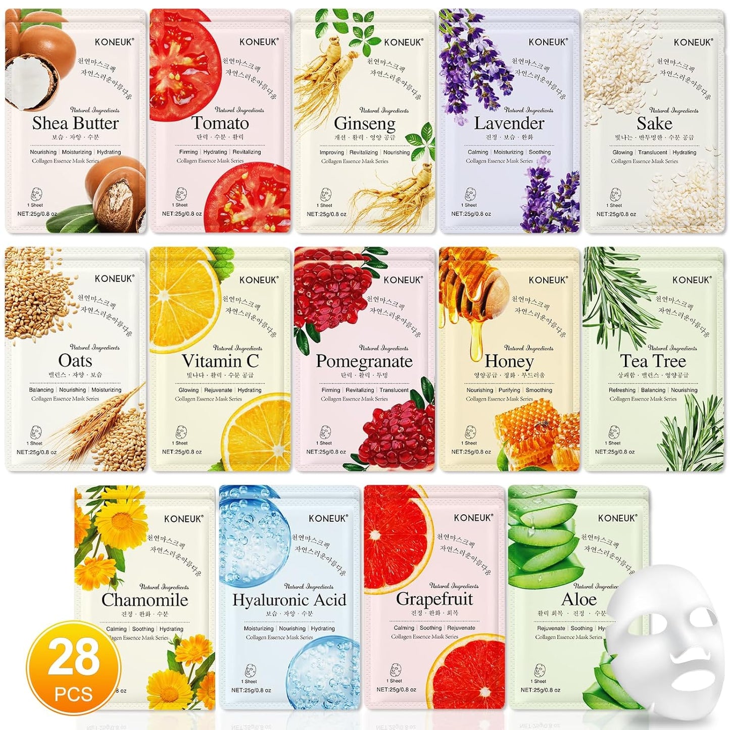 14 Pack Sheet Face Masks Skincare, Hydrating Face Masks Suitable for Dry Skin, Bulk Facial Mask Set for Women Skin Care, Face Mask Gifts Set for Face Spa