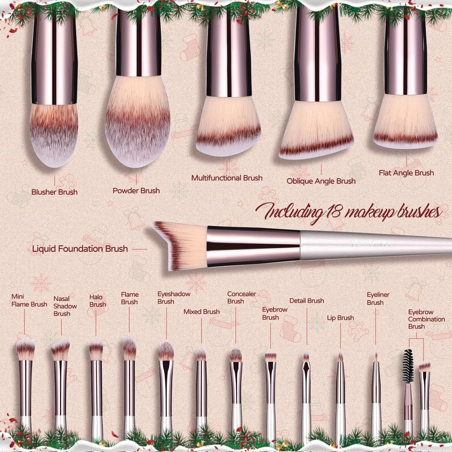 BS-MALL Makeup Brush Set 18 Pcs Premium Synthetic Foundation Powder Concealers Eye shadows Blush Makeup Brushes with black case