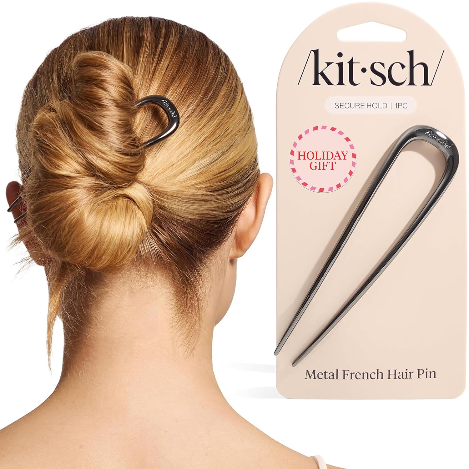 Kitsch French Hair Pins for Women – Elegant & Durable Metal Hair Fork for Updos, Chignon, Bun & Twist Hairstyles, Secure Hold All Day, Comfortable Fit | Ideal Gifts for Women- Gold, 1pc