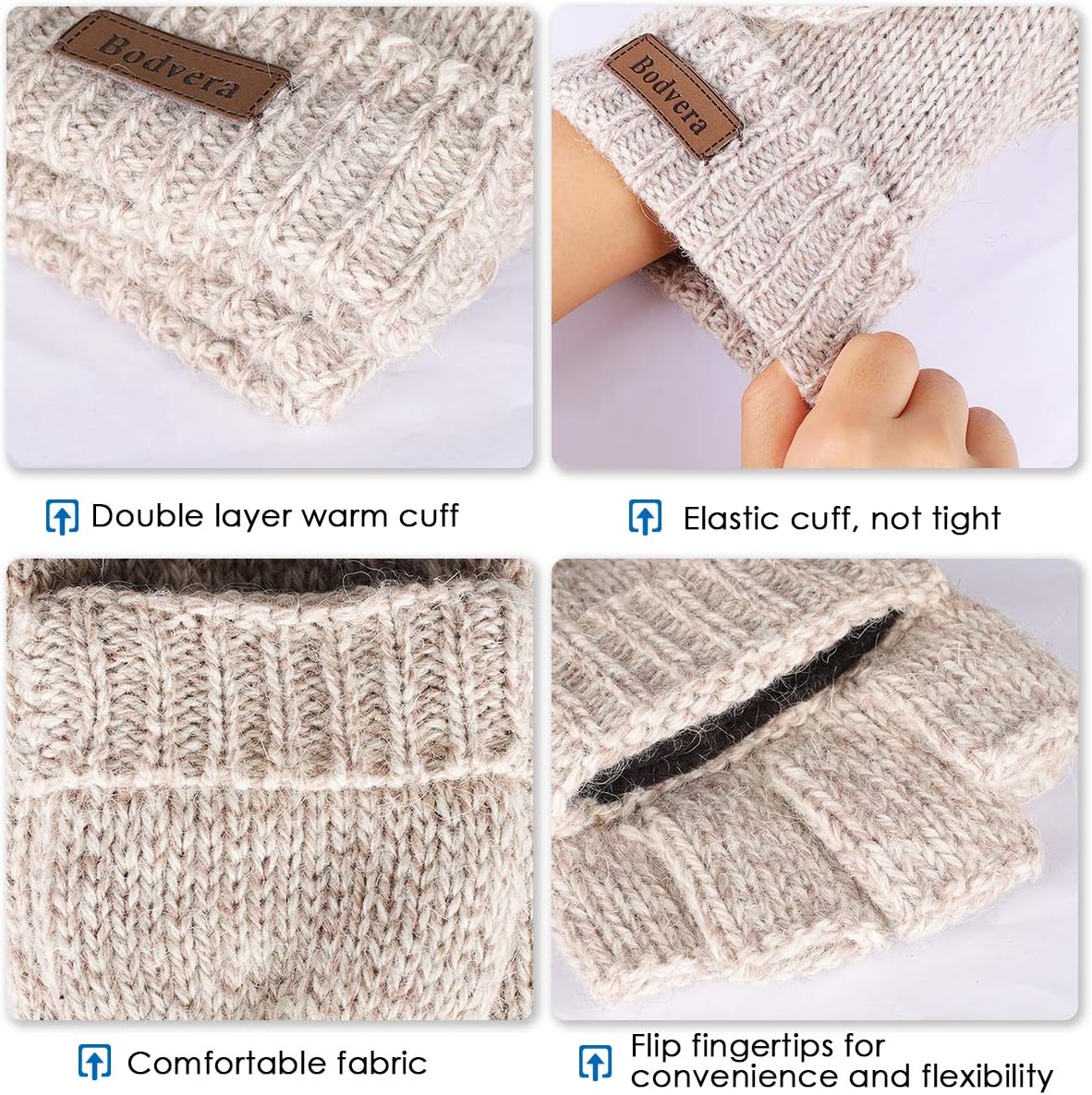 Thermal Insulation Fingerless Texting Wool Gloves for Women and Men Winter Warm Knitted Convertible Mittens Flap