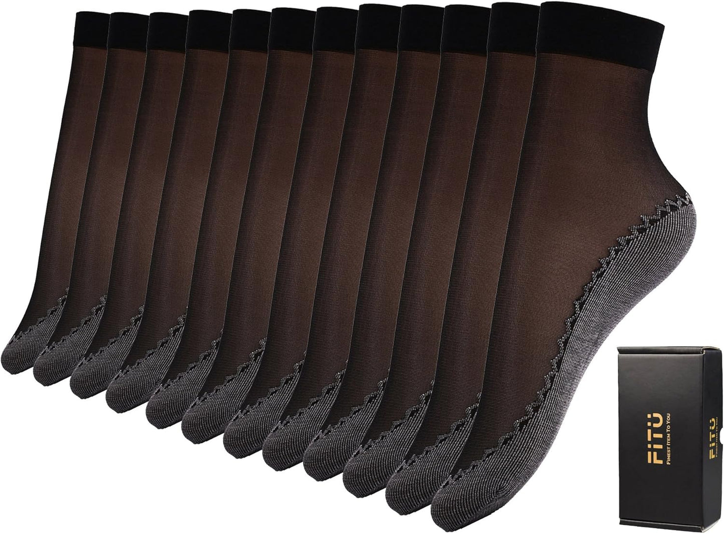 Women's 10-24 Pairs (in Gift Box) Ankle High Sheer Nylon Socks Soft Tight Hosiery with Reinforced Toe