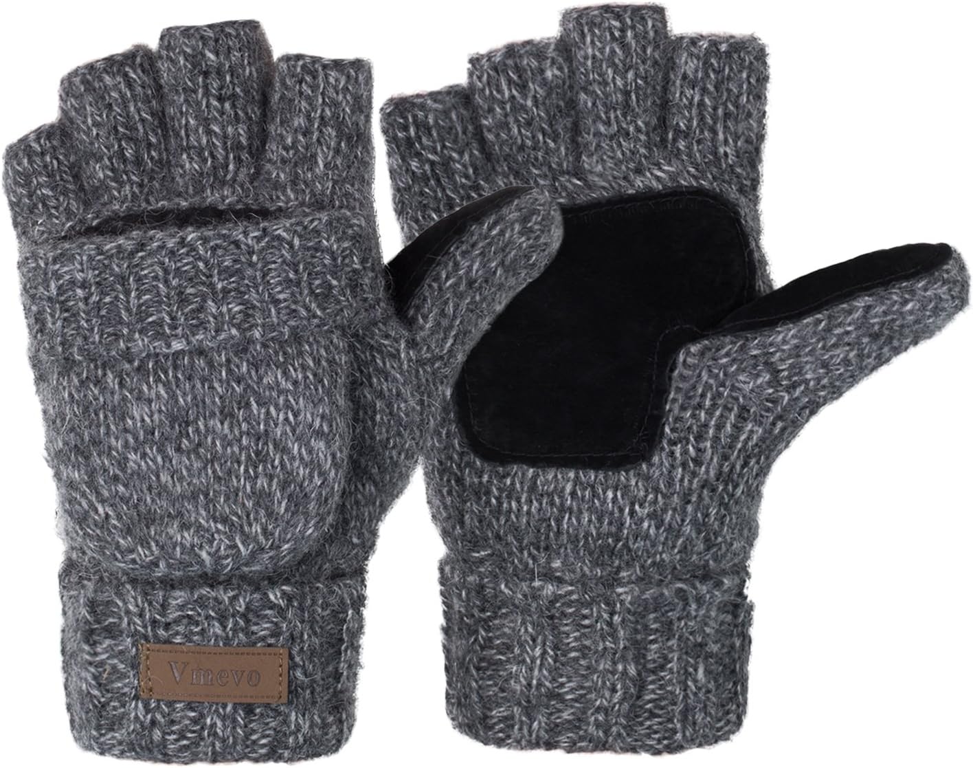 ViGrace Winter Knitted Convertible Fingerless Gloves Wool Mittens Warm Mitten Glove for Women and Men