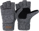 ViGrace Winter Knitted Convertible Fingerless Gloves Wool Mittens Warm Mitten Glove for Women and Men