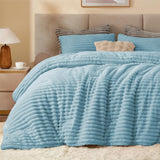BEDELITE Fleece Comforter Set -Super Soft & Warm Fluffy Cream White Bedding, Luxury Fuzzy Heavy Bed Set for Winter with 2 Pillow Cases