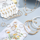 NEWITIN 49 Pieces Gold Jewelry Set for Women Fashion Jewelry Gold Plated Necklace Bracelet Ring Earrings Set for Women
