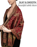 Achillea Reversible Paisley Pashmina Rave Scarf – Exotic Indian Shawls and Wraps for Evening Dresses, Festivals, All Seasons