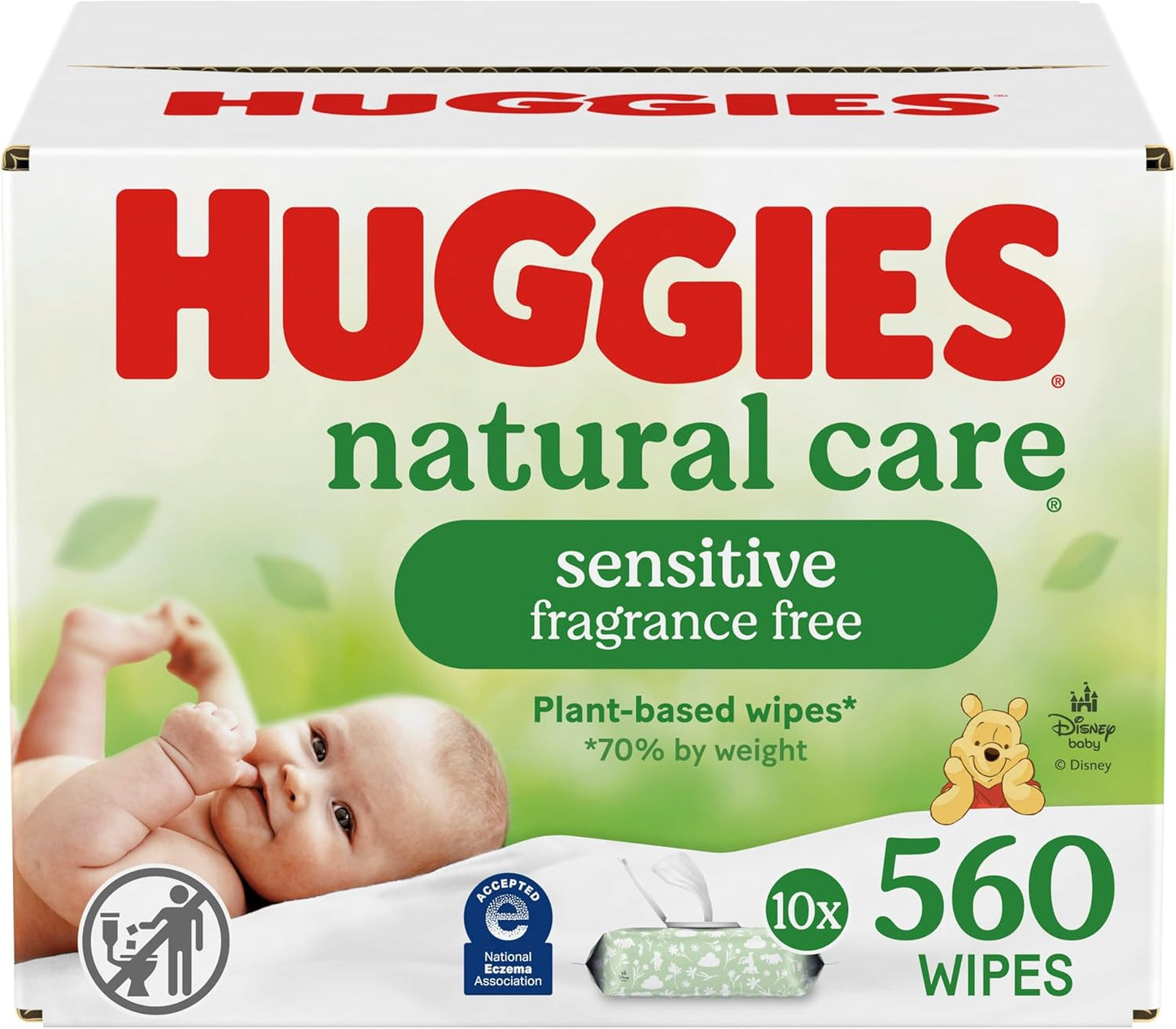 Huggies Natural Care Sensitive Baby Wipes, Unscented, Hypoallergenic, 99% Purified Water, 12 Flip-Top Packs (768 Wipes Total), Packaging May Vary