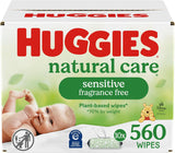 Huggies Natural Care Sensitive Baby Wipes, Unscented, Hypoallergenic, 99% Purified Water, 12 Flip-Top Packs (768 Wipes Total), Packaging May Vary