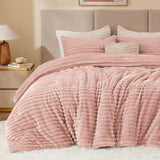 BEDELITE Fleece Comforter Set -Super Soft & Warm Fluffy Cream White Bedding, Luxury Fuzzy Heavy Bed Set for Winter with 2 Pillow Cases