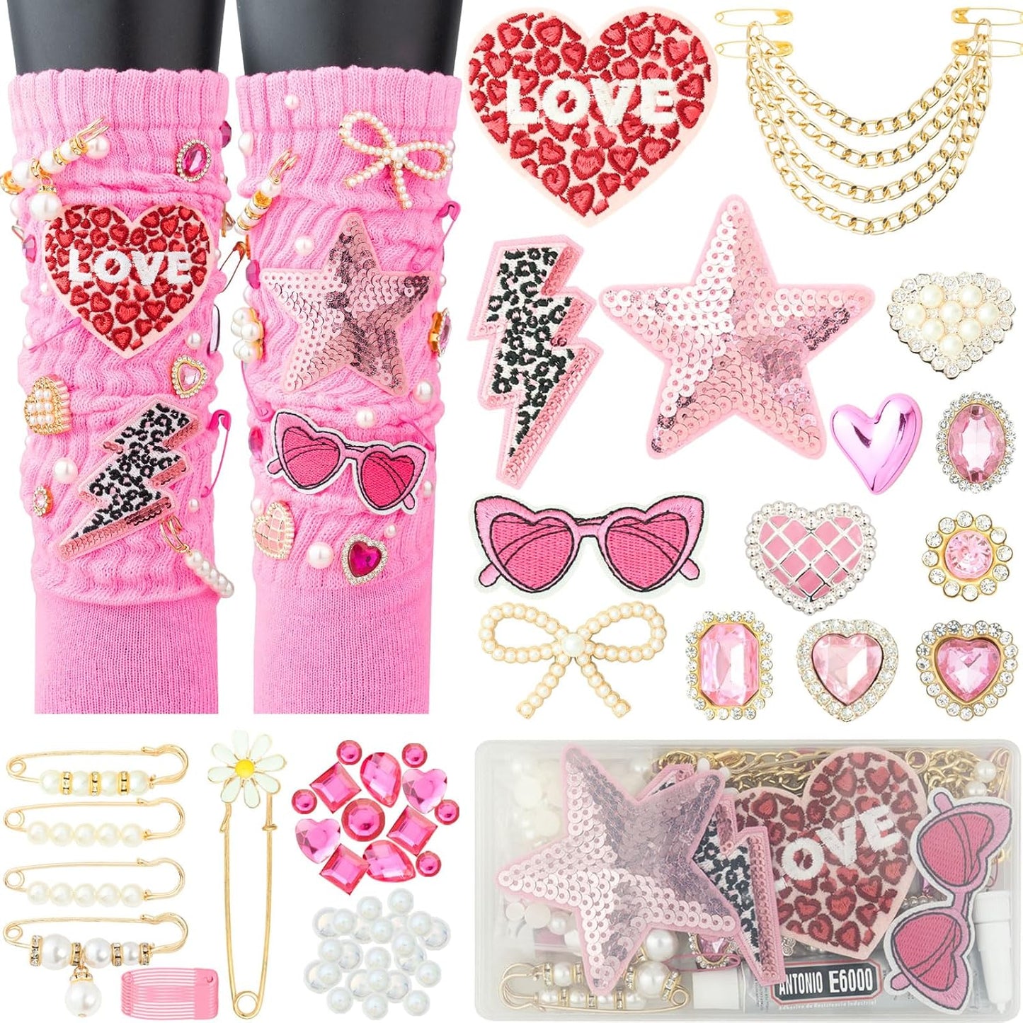 DoDoBeads 60 Pcs Junk Socks Charms Kit, Gold Brooches and Pins for Women, Pearl and Rhinestone Sock Charms with Safety Pins, DIY Accessories for Decorating and Personalizing Socks