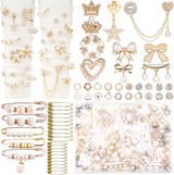 DoDoBeads 60 Pcs Junk Socks Charms Kit, Gold Brooches and Pins for Women, Pearl and Rhinestone Sock Charms with Safety Pins, DIY Accessories for Decorating and Personalizing Socks