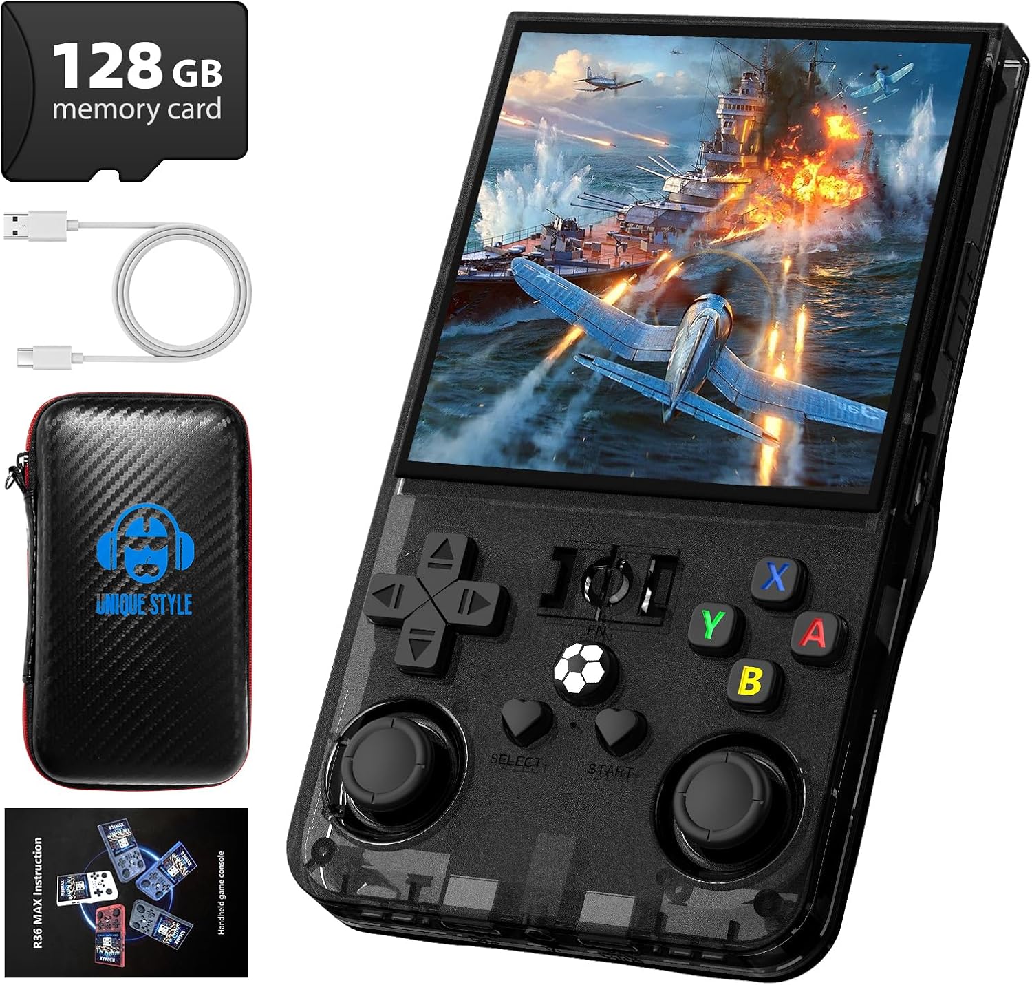 R36MAX Retro Handheld Game Console, 4.0 Inch 720x720 IPS Screen, Built-in 18,000+ Classic Game, Portable Hand Held Open Source Linux System, 4000mAh Battery Retro Gaming Console(Black 64GB)