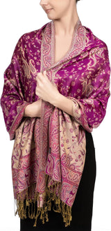 Achillea Reversible Paisley Pashmina Rave Scarf – Exotic Indian Shawls and Wraps for Evening Dresses, Festivals, All Seasons